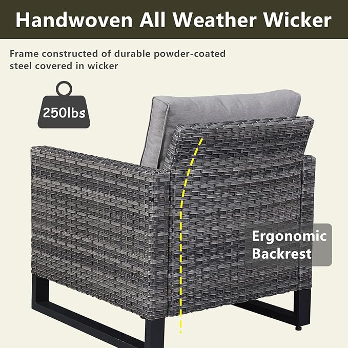 Rilyson Wicker Outdoor Patio Chairs Set of 2-2 Piece Rattan Chairs with Waterproof Wicker,Comfortable Cushions and Sturdy Metal Frame for Outside Porch Deck Backyard(Mixed Grey/Grey)