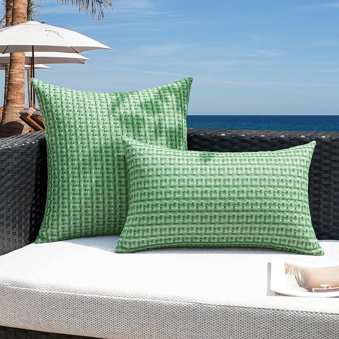 Kevin Textile Outdoor Waterproof Throw Pillow Covers Pack of 2 Farmhouse Decorative Cushion Covers for Garden Patio Tent Balcony Bench Couch Sofa 20x20 Inch, Sage Green