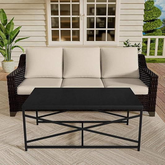 Vista Vibe 2 Pieces Outdoor Patio Conversation Furniture Set - 78" 3-seat Sofa | Metal Coffee Table, Deep Seat Loveseat, Removable Cushions, Hand-Woven PE Rattan Couch, Lawn (Brown/Beige)