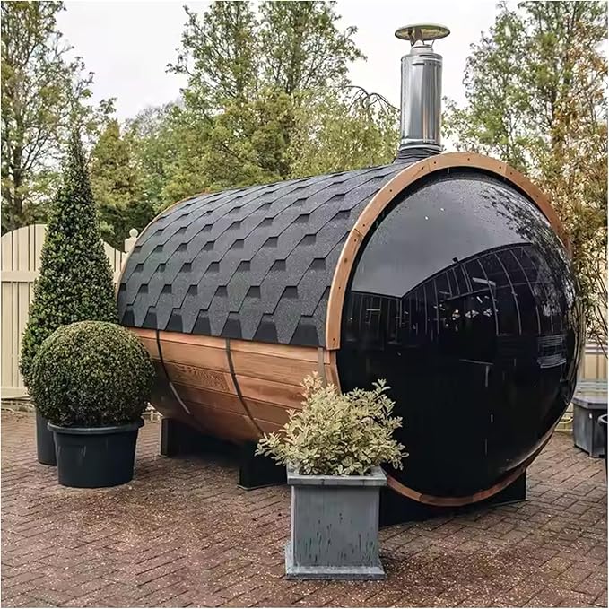 Smartmak Customized Outdoor Barrel Steam Sauna, 2-10 Person Canadian Hemlock/Red Cedar Traditional Wood Sauna Room with 220V ETL-Certified Heater, Backrest Headrest, Rocks, Light Accessories Included