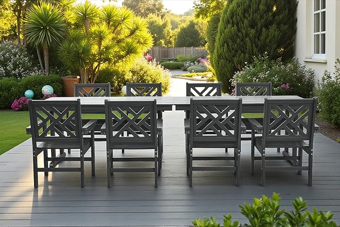 10 Piece HDPE Outdoor Dining Set for 8, Patio Dining Furniture Set with 2 Table and Umbrella Hole, Outdoor Table and Chairs for Garden, Poolside, Backyard, Deck