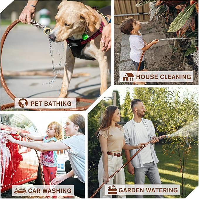 Short Leader Garden Hose 5/8" x 6ft, No Kink Lightweight Water Hose, Hybrid Rubber, Heavy Duty, 650 Burst PSI, Male to Female Fittings