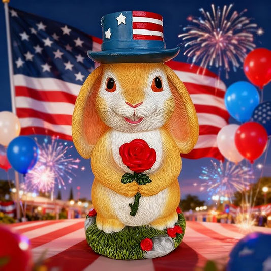 Funny Garden Handheld Rose Rabbit Statue - Resin Outdoor Decor for Yard, Patio,Lawn - Whimsical Bunny Sculpture Gift for Garden Lovers