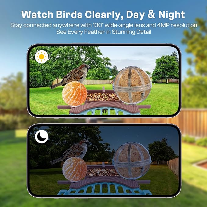 Smart Bird Feeder with Camera – AI Recognition, 130° Wide Angle, Solar & USB Powered, IP65 Waterproof, Motion Detection, Night Vision, Two-Way Audio, Cloud Storage–for Nature Lover (Bird Feeder)