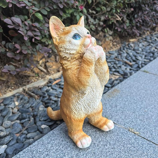 Garden Cat Statue Decorative Outdoor,Fairy Art Yard Décor Figurine for Patio Lawn, Pets Statue Ornaments Patio Lawn Flower Bed (Orange)
