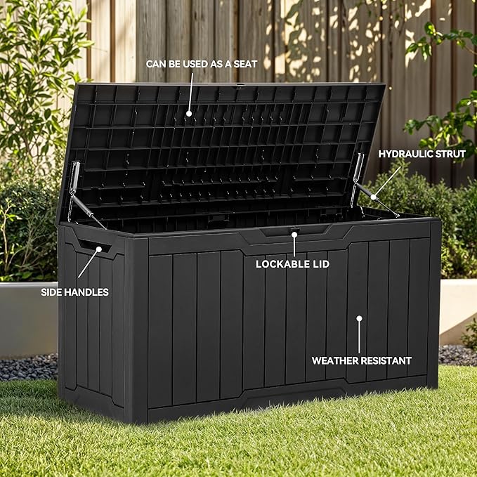 YITAHOME 80 Gallon Resin Deck Box, Weather Resistant Outdoor Storage Box, Lockable Indoor Outdoor Storage for Supplies and Essentials, Black