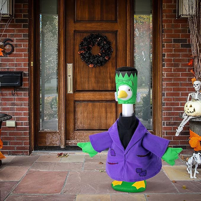 Watayo 2 Pcs/Set Halloween Monster Goose Outfits, Porch Goose Statue Monsters Costume, Lawn Goose Monster Clothes with Hat for 23" Statue Halloween Fall Outdoor Patio Garden Yard Decoration
