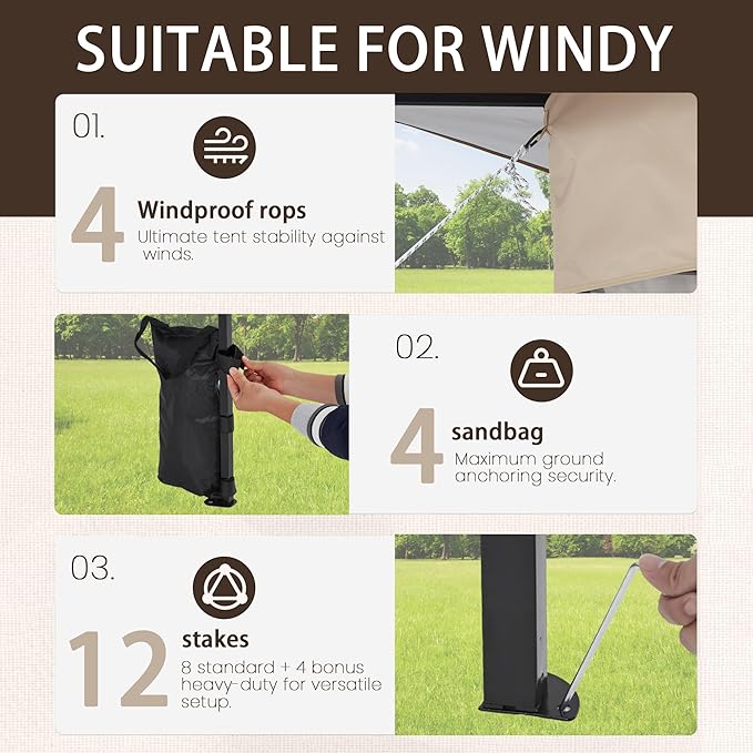 Bezseller 13x13 Pop Up Gazebo Tent with Mosquito Netting – Quick Set Up, Water-Resistant Outdoor Canopy for Patio, Garden, Backyard, and More,Khaki