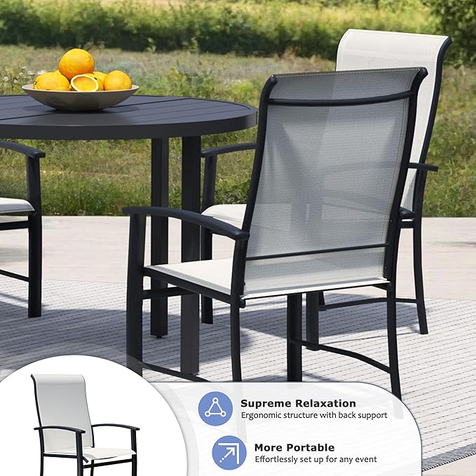 Outdoor Dining Chairs Set of 4, Stackable Patio Chairs with Metal Frame & Textilene Fabric, Perfect for Patio Garden Deck, Oyster