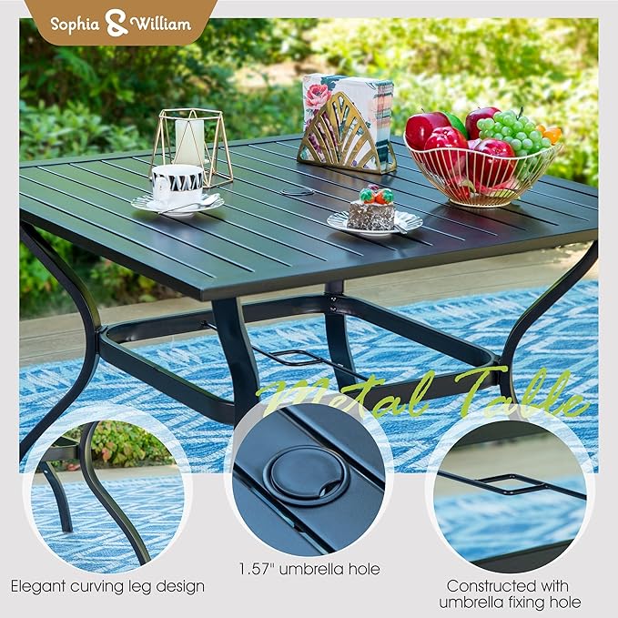 Sophia & William 6-Piece Outdoor Dining Set with 3-Tier Navy Patio Umbrella, Windproof, 4 Swivel Dining Chairs, Table and Chairs for Garden Backyard