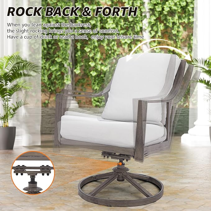 NATURAL EXPRESSIONS Outdoor Swivel Patio Dining Chairs Set of 2, Rocking Patio Chairs with Hand Brushed Wood Grain Finish for Poolside Lawn Garden