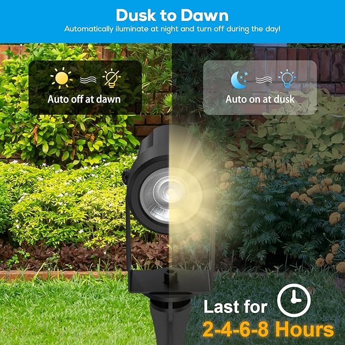 ZYAN Low Voltage Landscape Spotlights LED Landscape Lighting with Sensor, IP65 Waterproof Outdoor Lights for Yard Garden Pathway, Plant Tree Spoltights Dimmable with Timer, Auto ON/Off (4 Pack)
