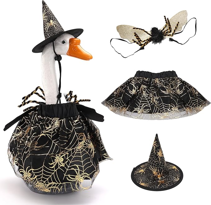 Halloween Porch Goose Outfits, Spider Goose Costume Yard Geese Statue Clothes for 23" Statue Patio Lawn Garden Decoration（Spider）