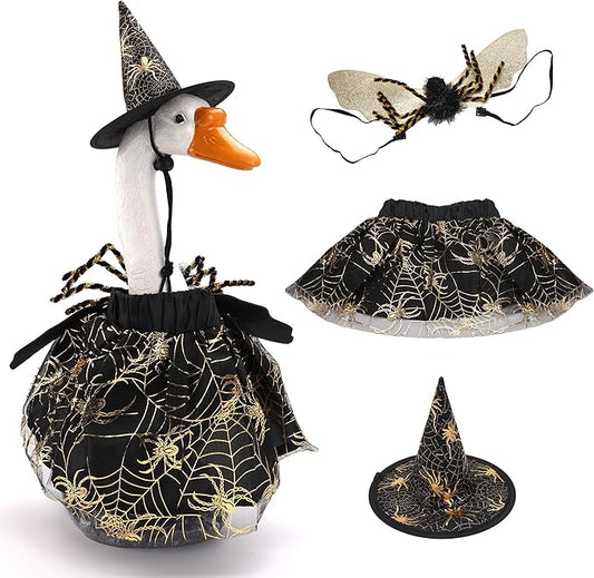 Halloween Porch Goose Outfits, Spider Goose Costume Yard Geese Statue Clothes for 23" Statue Patio Lawn Garden Decoration（Spider）