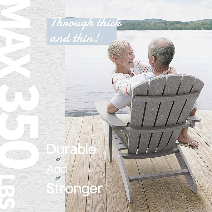 YEFU Adirondack Chair Weather Resistant: Outdoor Chair HIPS Plastic Adirondack Chairs - Patio Chairs with Wood Texture - Lawn Fire Pit Deck Porch Garden Chairs for Adults (Grey)