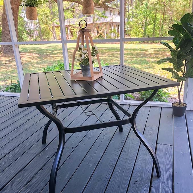 Patio Table and Chairs Set of 4, All-Weather Breathable Metal Mesh Patio Chair with Gourd-Shaped Armrests, 37x37 Square Table with Umbrella Hole, 5 Pcs Metal Frame Patio Dining Set