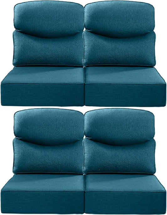Luxury 24x24x6 Inch Smile Patio Dining Chair Cushions Set of 4 - Heavy Duty Water Repellent Outdoor Seat Cushion for Outside Lawn Furniture Glider Loveseat L-Shape Sofa - Peacock Blue