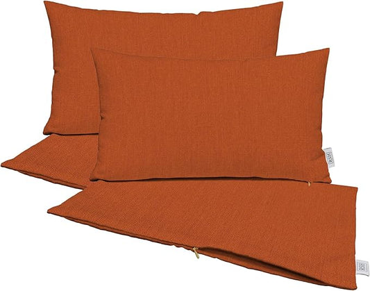 RSH DECOR: Sunbrella Pillow Covers Set of 4 | Covers Only - 26" x 16" | Outdoor Lumbar Pillow Covers Crafted with Sunbrella Performance Fabric | Canvas Rust