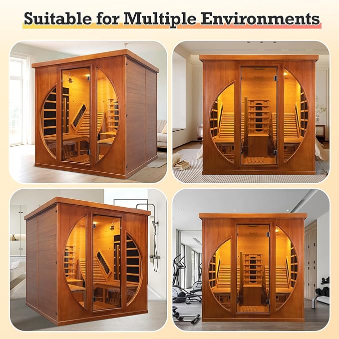 Infrared 2 Person Sauna with Recliner, Red Cedar Luxury Indoor Home Spa with 9 Heating Panels, 3400W, Oxygen Bar, Control Panel, Bluetooth Speaker, Full Spectrum Wood Dry Heat Sauna, 220V