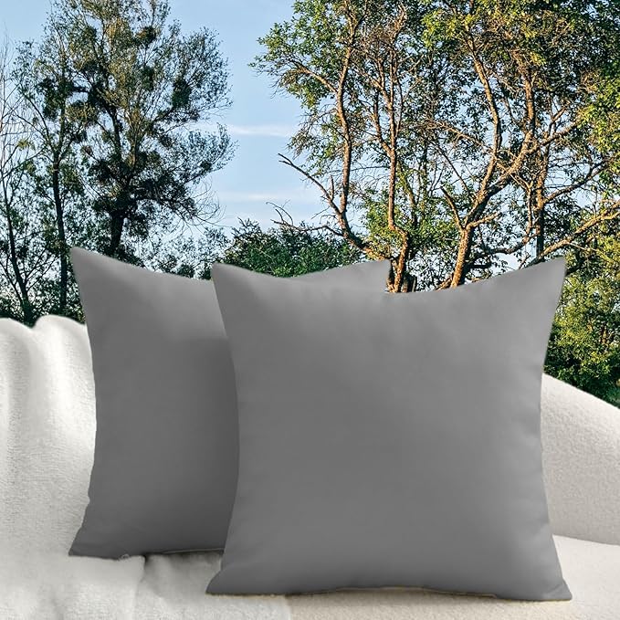 18" x 18" Throw Pillows, Outdoor Waterproof Pillows with Inserts, Square Decorative Pillows for Patio Furniture Garden Couch Sofa Home(Light Gray, Set of 2)