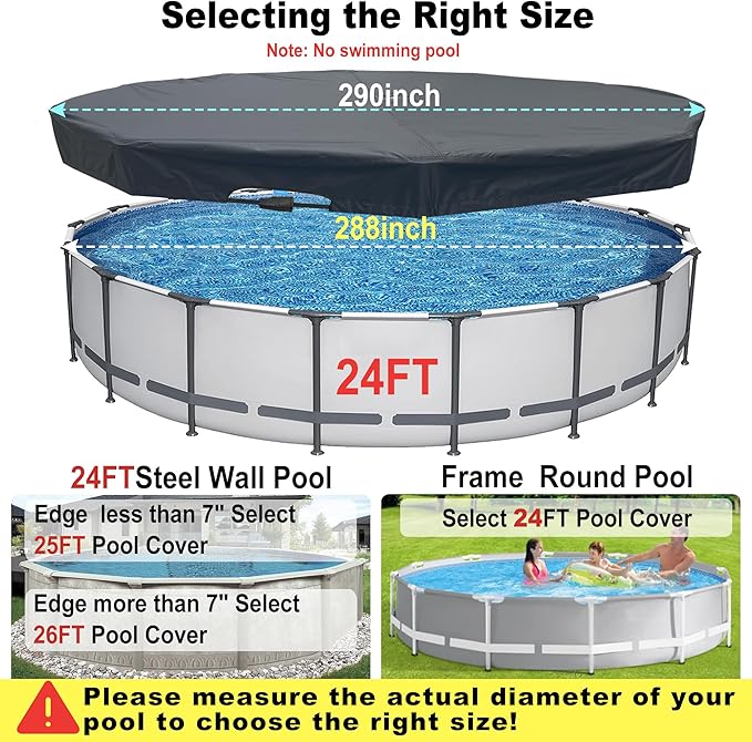 24 Ft Pool Cover, with Automatic Drain Round Pool Cover, One-Piece Quick Installation and Removal Above Ground Pool Cover, Preventing Waterlogging, UV Protected Solar Swimming Pool Cover