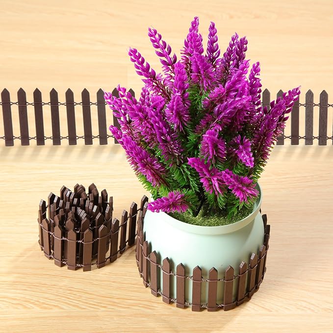 Kigley 6 Pcs 40 Inch Fairy Fence Wood Miniature Garden Picket Fence Decorations for DIY Plant Pot House Home Dollhouse Outdoor Diorama Project(Brown)