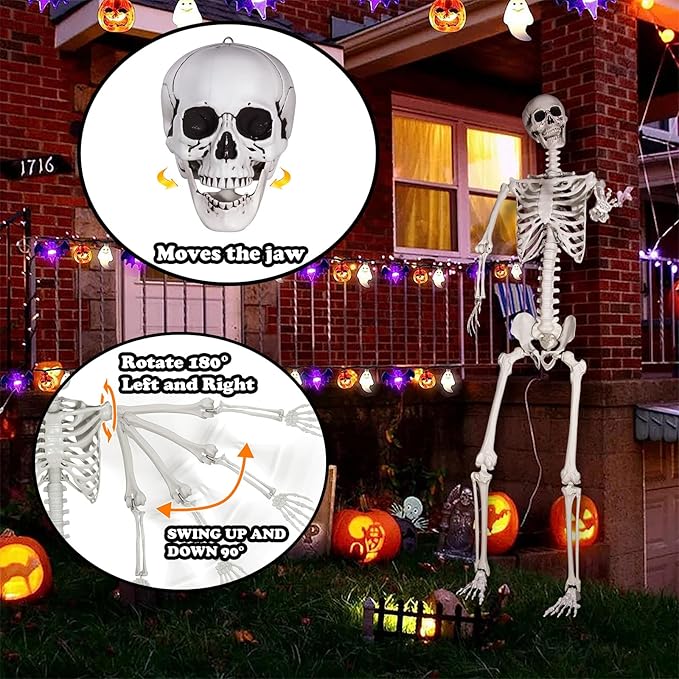 Halloween Giant Skeleton, Large Realistic Full Body Skeleton with Movable Joints for Halloween Party Haunted House Indoor Outdoor Decoration (7.8ft-1P)