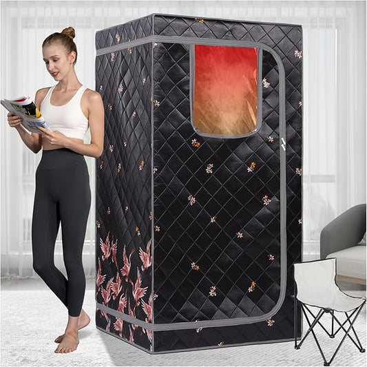 Smartmak Portable Far Infrared Sauna, Full Size Indoor Sauna Tent, Personal Infrared Sauna Spa for Home, with Heated Footpad and Reinforced Chair (Gray, 33.88" x 33.88" x 66.59")
