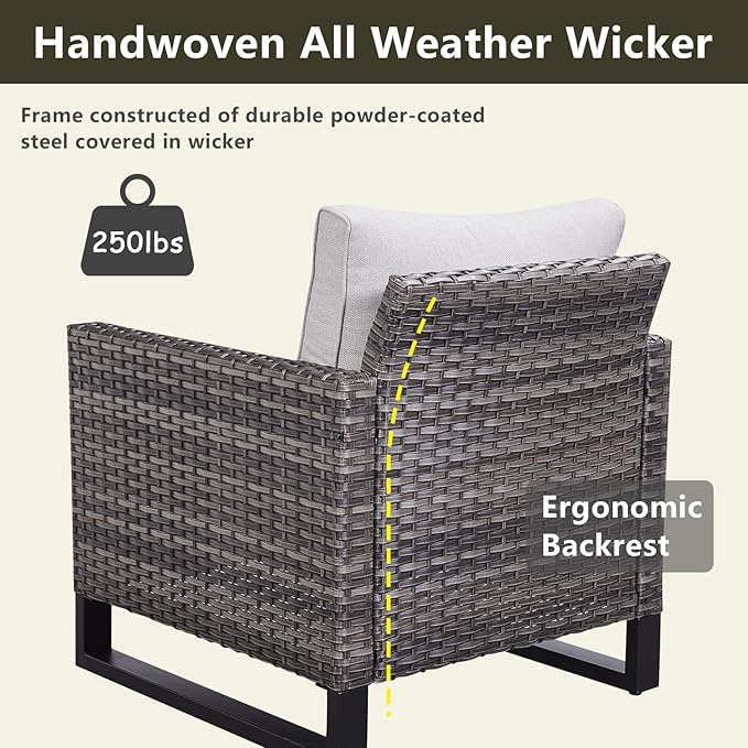 Rilyson Wicker Outdoor Patio Furniture Set - 5 Piece Patio Conversation Set with 2 Wicker Armrest Chairs,2 Rattan Ottoman and 1 Couch for Outside Porch Deck Backyard Garden(Mixed Grey/Beige)