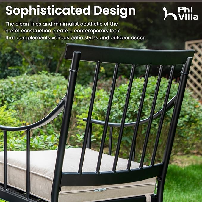 PHI VILLA 7 Pieces Outdoor Dining Set for 6, 65” Wood-Like Metal Rectangle Dining Table & Swivel Chairs with Cushions, Large Dining Furniture Set for Patio, Deck, Porch, Yard