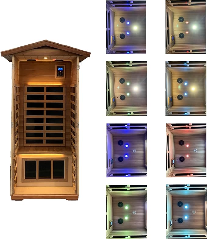 Red Cedar 1 Person Outdoor Ultra-Low Emf（0.5mg） Infrared Sauna, Multi-Person Home Sauna Spa, 1 Person Outdoor Sauna, Personal Indoor Sauna (Red Cedar Personal Outdoor Sauna)