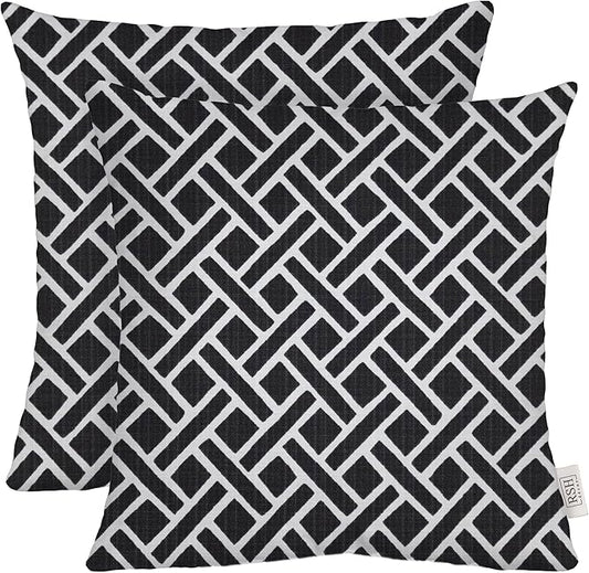 RSH Décor: Set of 2 Square Throw Pillows | Indoor/Outdoor All Weather Polyester Fabric | Decorative Accent Pillows for Patio Furniture | Reversible | 24" x 24" | Matte Black Geometric