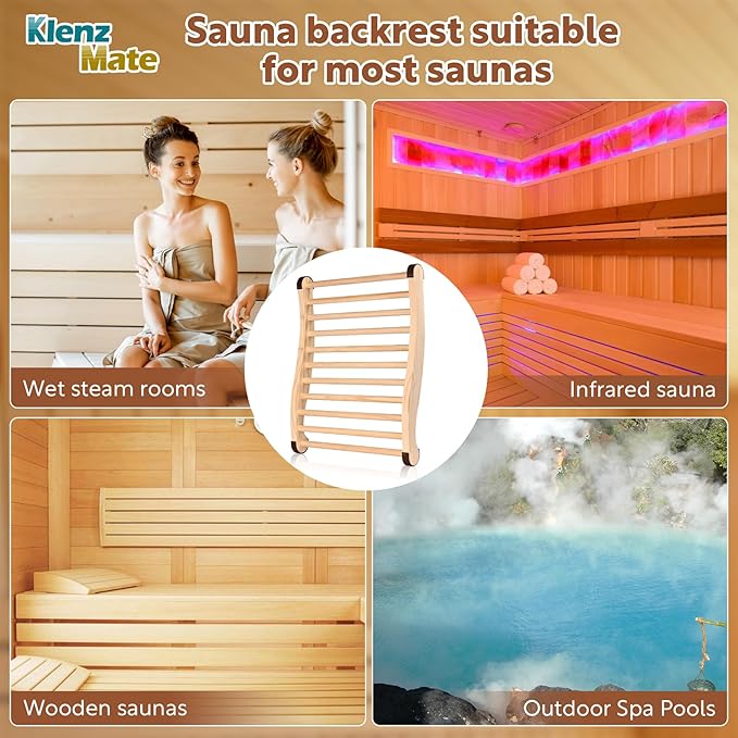 2 Pcs Upgraded Sauna Backrest, 20" Sauna Accessories, S-Shaped Ergonomic Design Sauna Chair, with Non-Slip Pads, Suitable for Infrared Sauna Backrest and Barrel Sauna Backrest, Handmade
