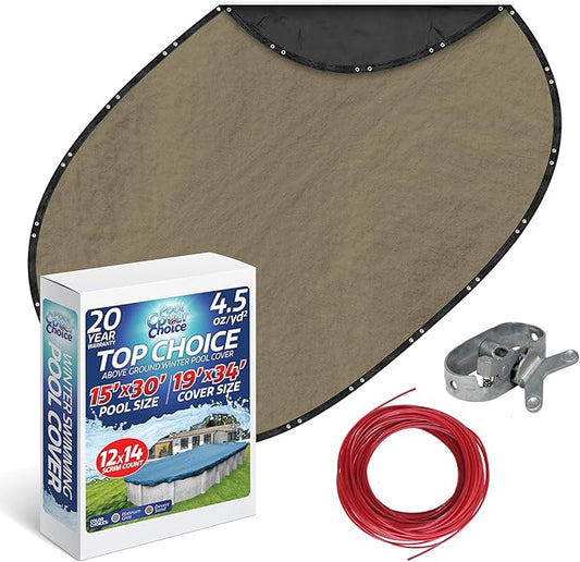 Winter Swimming Pool Cover for 15 ft x 30 ft Aboveground Oval Pool Size, Top Choice Series, Solid Material, Color - Desert Sand, Pool Cover Choice 601530-4CHOICE