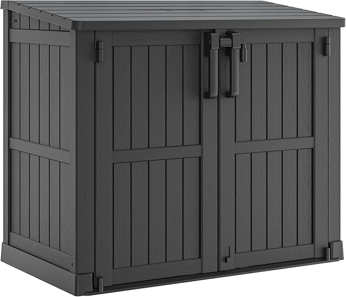 KAMABOKO Outdoor Storage Cabinet 36 Cu.Ft Outdoor Trash Can Storage Shed Waterproof Horizontal Storage Shed Outdoor Storage for Backyard, Patio, Poolside (Black)