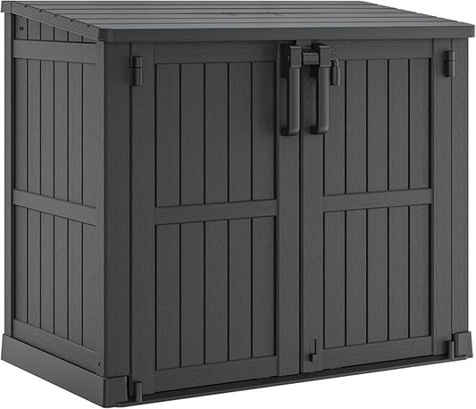 KAMABOKO Outdoor Storage Cabinet 36 Cu.Ft Outdoor Trash Can Storage Shed Waterproof Horizontal Storage Shed Outdoor Storage for Backyard, Patio, Poolside (Black)