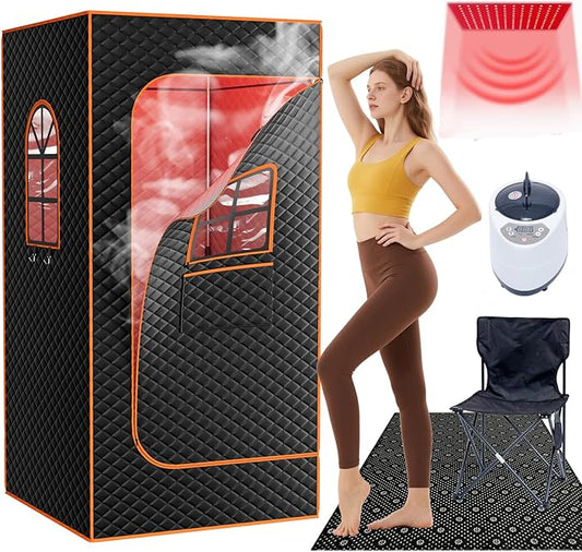 DoCred Infrared Sauna Box,Portable Sauna for Home, Upgraded Personal Steam Saunas with 3L Steamer, Folding Chair, Extra Large Size Foldable Home Sauna, Full Body Sauna Tent for Relaxation Spa