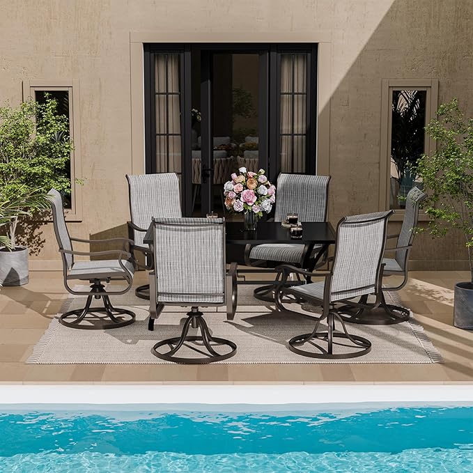UDPATIO Patio Swivel Dining Chairs Set of 6, Outdoor Dining Chairs High Back with All Weather Breathable Textilene, Metal Rocking Frame for Lawn Garden Backyard, Gray White