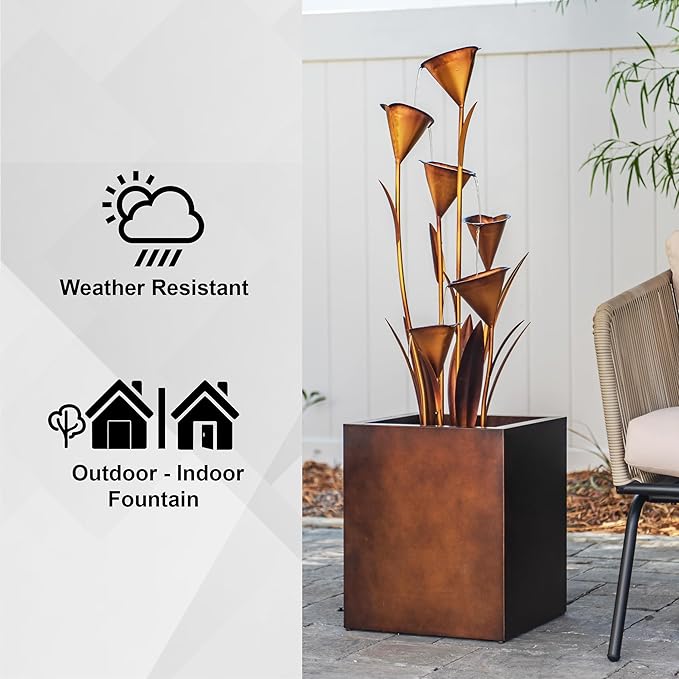 XBrand Metal Sculptural Multi-Tiered Flower Water Fountain, No LED Lights, Bronze, 46" Tall