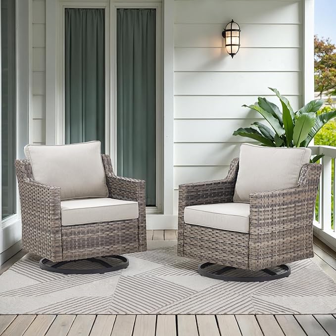 Outdoor Swivel Rocking Chair, Rocking Chair Outdoor with Stylish Armrests, Wicker Patio Chairs with Comfy Cushions for Garden Deck Porch