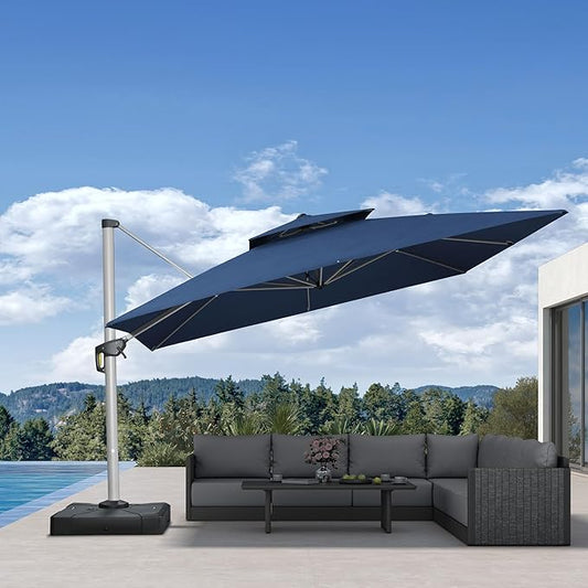 PURPLE LEAF 9' X 12' Cantilever Outdoor Patio Umbrella Large Heavy Duty 360° Rotation Double Top Offset Rectangular Umbrellas for Backyard Deck Pool, Spectrum Indigo
