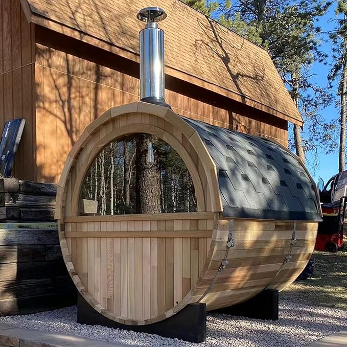 Smartmak Customized Outdoor Barrel Steam Sauna, 2-10 Person Canadian Hemlock/Red Cedar Traditional Wood Sauna Room with 220V ETL-Certified Heater, Backrest Headrest, Rocks, Light Accessories Included