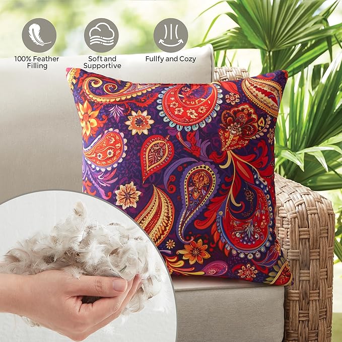 Outdoor Pillows Set of 2, 20''×20''Waterproof Throw Pillow for Patio Furniture, Feathers and Down Filled Outside Decorative Pillows Inserts for Garden, Porch Swing, Couch and Sofa