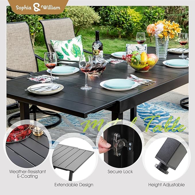 Sophia & William Patio Dining Set 9 Pieces Outdoor Metal Furniture Set, 8 x Patio Dining Swivel Chairs Padded with 1 Expandable 6-8 Person Table for Lawn Garden