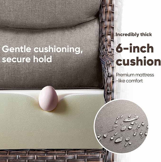 Swivel Patio Chairs sofa Set of 4 with 6" Thick Cushion - Wicker Outdoor Swivel Rocker Patio Chair ,Sofa/Glass coffee table, High Back Comfortable Outdoor Glider Chairs - Brown Wicker Grey Cushions