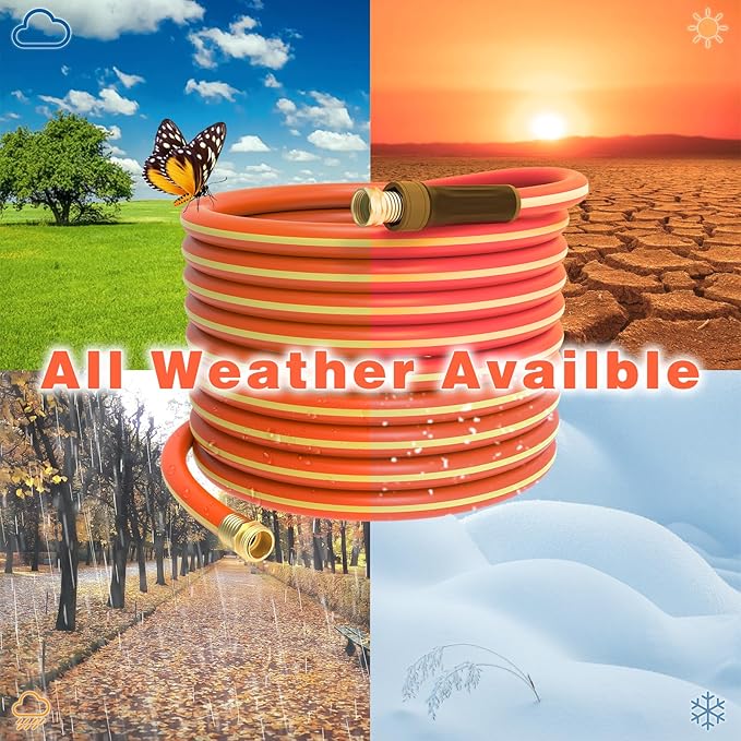 Hybrid Hose 100ft x 5/8", Short Garden Water Hose Heavy Duty, Flexible, Lightweight Hybrid Water Hose with Swivel Handle,3/4'' Brass Fittings, Available For Reel Cart Backyard Burst 500 PSI
