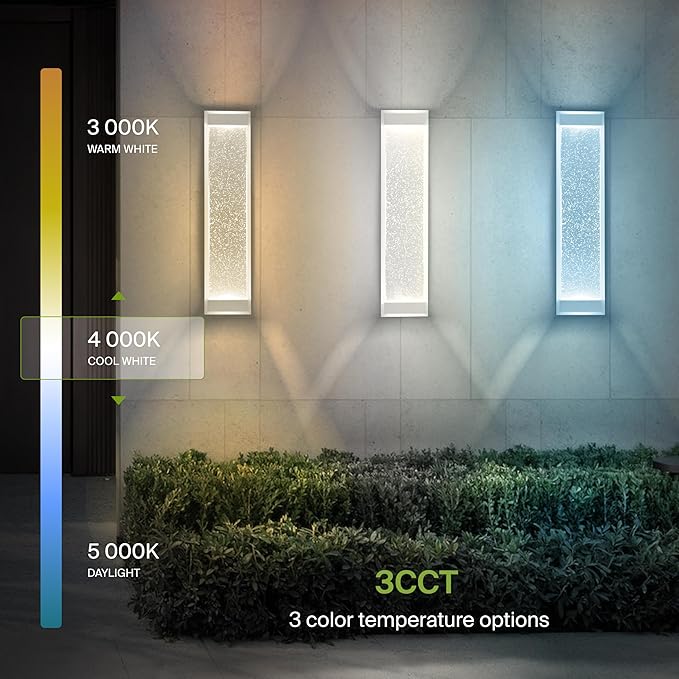 ASD LED 24 Inch Bubble Glass Wall Light Fixture | 22W 530LM 3000-5000K 100-277V | 3CCT, Waterproof, Dimmable, Up-Down Glow, ETL Listed | Exterior Flush Mount Sconce, Outdoor Lighting | White