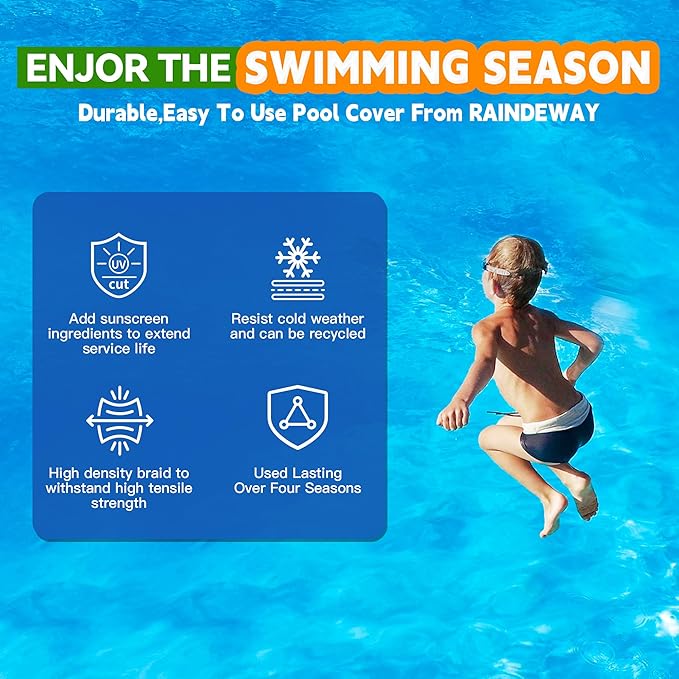 32Ft Pool Cover for(28Ft) Above Ground Pool,Heavy Duty Above Ground Pool Cover Includes Winch and Cable,Winter Pool Cover Strength&Durability,UV Protection, Blue/Black(Cover Only)