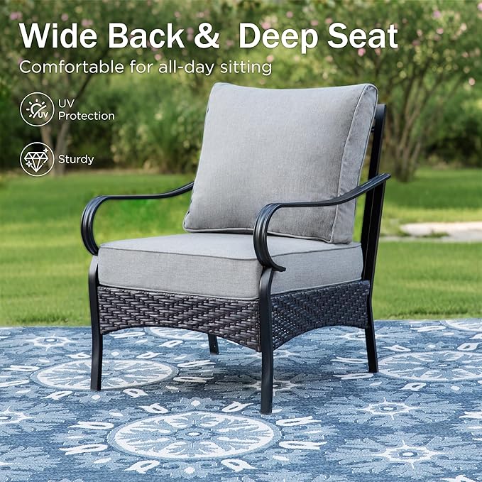 Patio Furniture Set with 56" Fire Pit Table, Premium Outdoor Wicker Metal Frame Furniture with Upgraded Waterproof Thick Cushions for Porch, Poolside, Deck, and Yard （4 Pieces,Grey