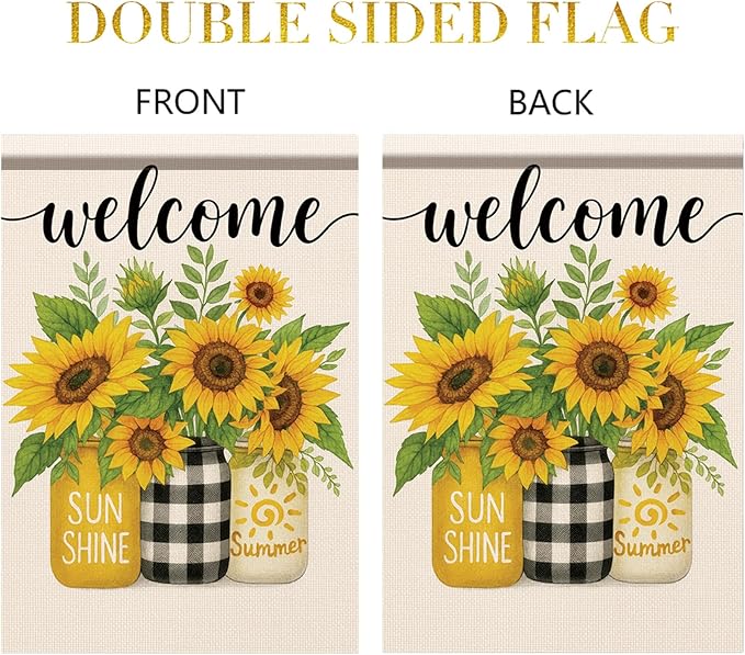 Spring Summer Welcome Garden Flag Sunflower Floral Yard Banner 12x18 Inch Double Sided Outdoor Decoration for Porch Lawn Patio Entryway Rustic Country Farmhouse Seasonal Home